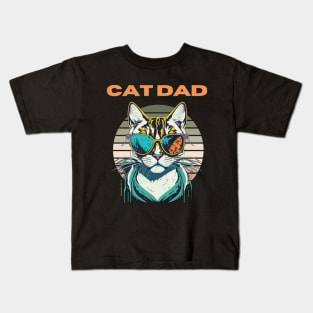 Cat Dad Black Cat Vintage Eighties Style Cat Retro Kids T-Shirt